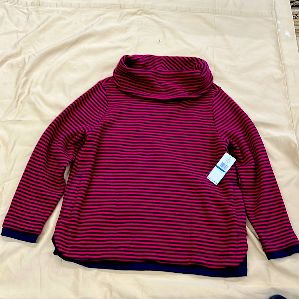 Women’s top. Size Xl. Deep red with navy blue stripes.